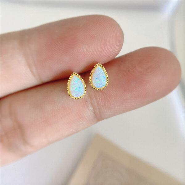 Pear Cut Silver Opal Stud Earrings