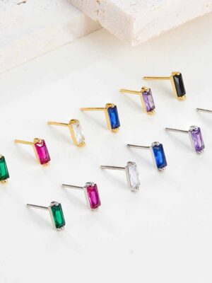 Square Cut Zircon Stud Earrings