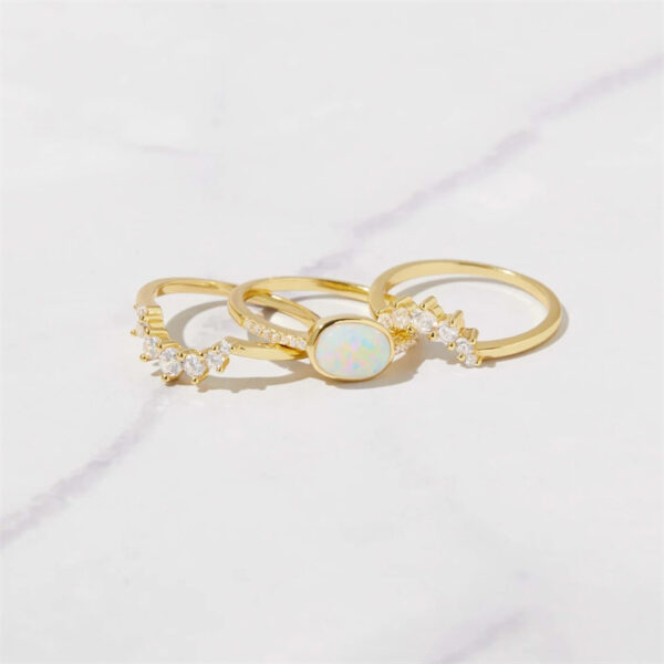 Silver Opal Engagement Ring 3pcs Set