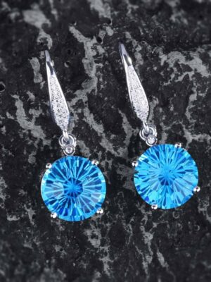 Simulated Gem Blue Topaz Stone Earrings