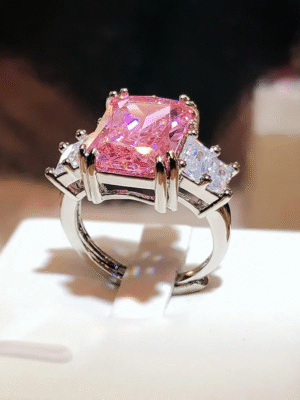 Luxury Princess Cut Pink Zircon Ring
