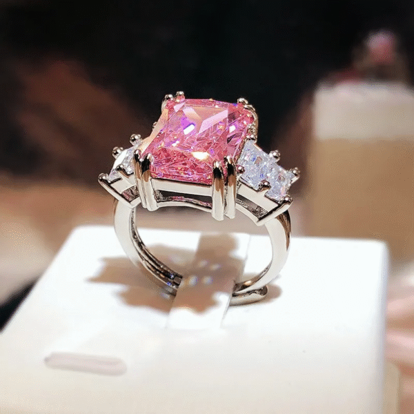 Luxury Princess Cut Pink Zircon Ring