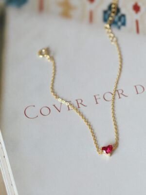 Red Ruby Silver Heart Chain Bracelet