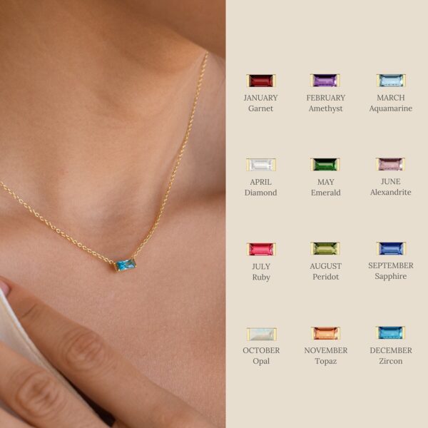 2 Baguette square Birthstone Necklace