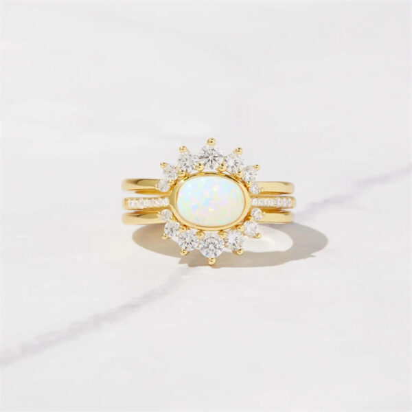 Silver Opal Engagement Ring 3pcs Set