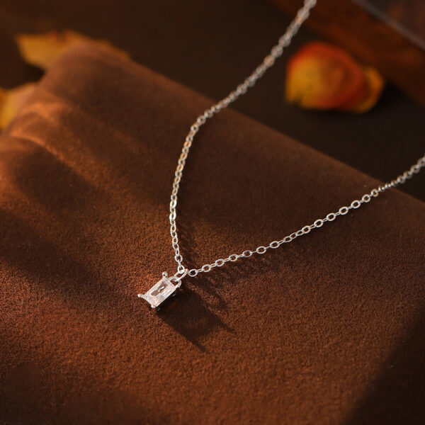 Rectangle Silver Birthstone Necklace