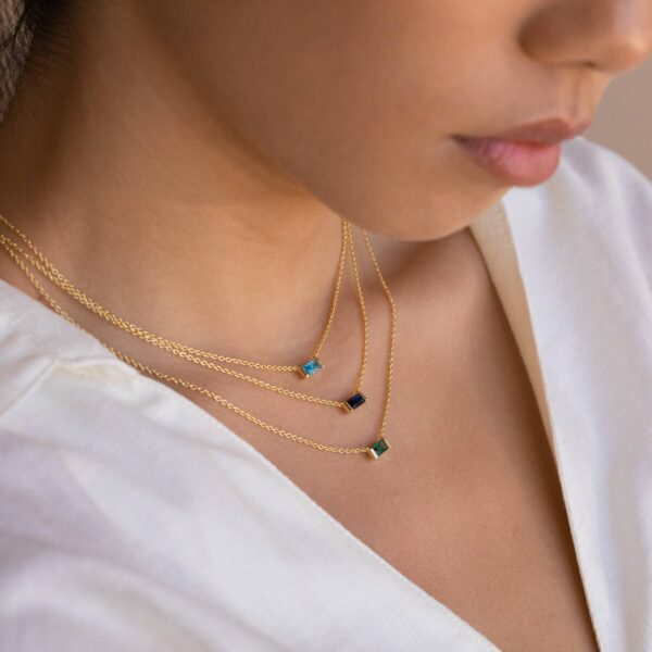 3 Baguette square Birthstone Necklace
