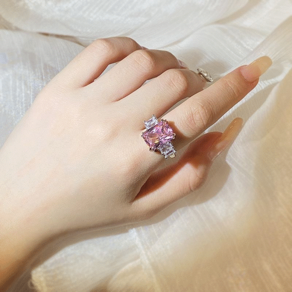 Luxury Princess Cut Pink Zircon Ring