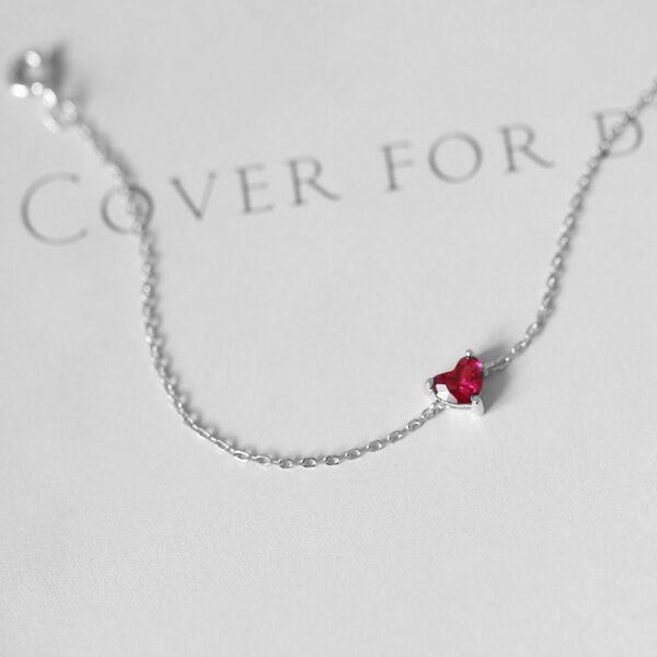 Red Ruby Silver Heart Chain Bracelet
