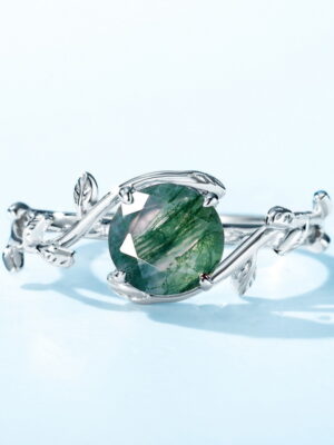 Green Moss Agate Engagement Ring