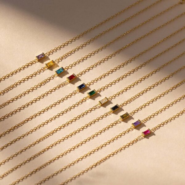 4 Baguette square Birthstone Necklace