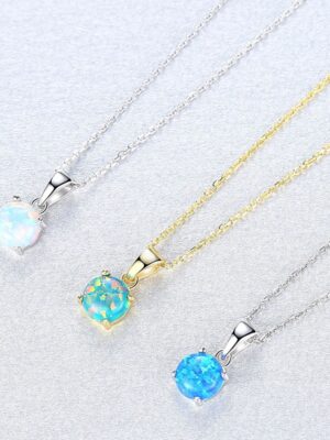 Round Blue Fire Opal Necklaces