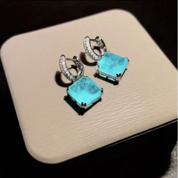 Gemstone Earrings Paraiba Square Earrings