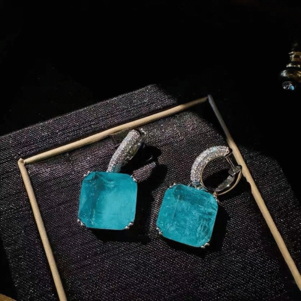 Gemstone Earrings Paraiba Square Earrings