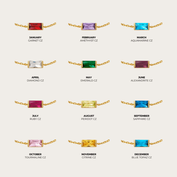 5 Baguette square Birthstone Necklace