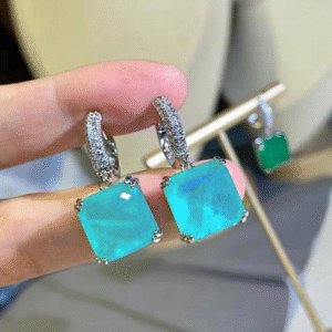 Gemstone Earrings Paraiba Square Earrings