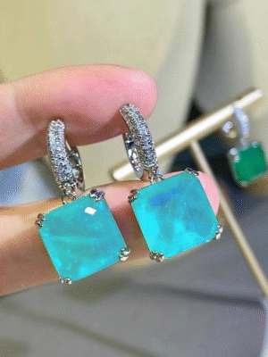 Gemstone Earrings Paraiba Square Earrings